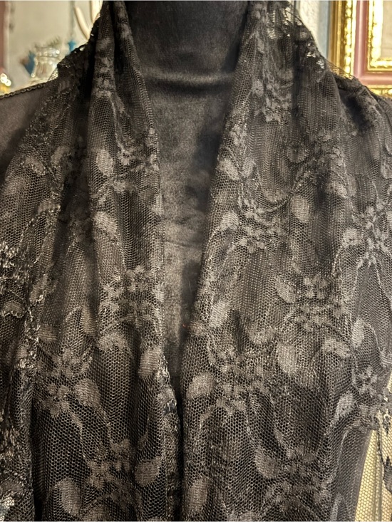 A. Brod Accessories - VTG A. Brod Black Sheer Floral Lace Long Scarf Made in USA Goth Coquette